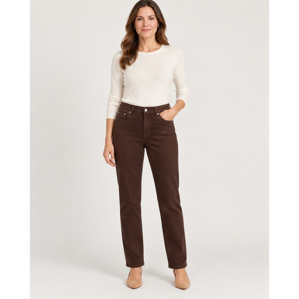 J.McLaughlin Brown Straight Leg Pants Five Pocket Textured Trousers Size 8